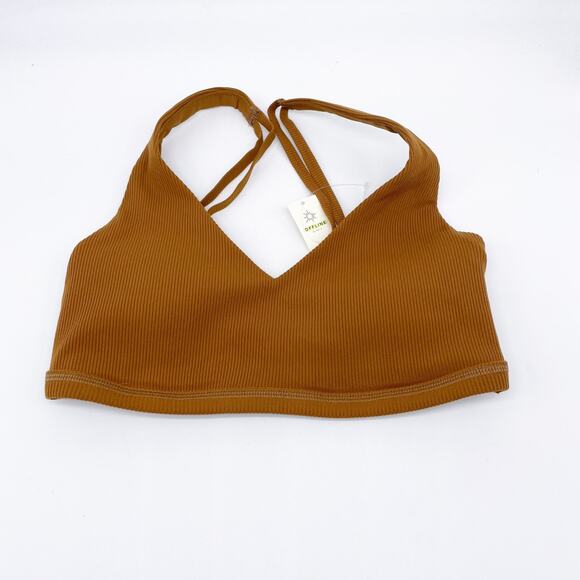 OFFLINE By Aerie Women's Ribbed Plunge Sports Bra Brown Size Small - Picture 1 of 5